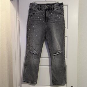 Express Black/Gray Straight-Leg Jeans with Stud Embellishments